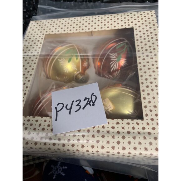 Vintage Poland Hand-Painted Glass Christmas Ornaments Set of 4 Original Box - Picture 9 of 9